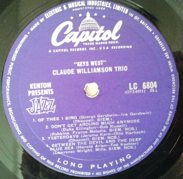 The Claude Williamson Trio : Keys West (10", Album)