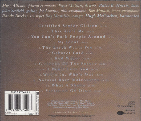 Mose Allison : The Earth Wants You (CD, Album)