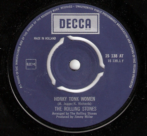 The Rolling Stones : Honky Tonk Women / You Can't Always Get What You Want (7", Single, Mono)