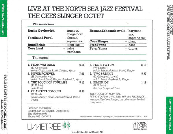 The Cees Slinger Octet : Live at the North Sea Jazz Festival (CD, Album)
