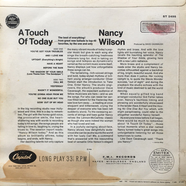 Nancy Wilson : A Touch Of Today (LP, Album, Rai)
