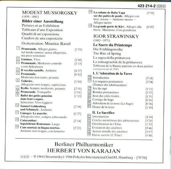 Modest Mussorgsky / Maurice Ravel, Igor Stravinsky, Herbert von Karajan, Berliner Philharmoniker : Bilder Einer Ausstellung / Le Sacre Du Printemps (CD, Album, Comp, RM)