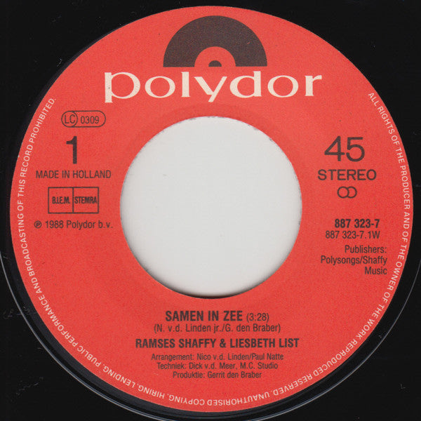 Liesbeth List & Ramses Shaffy : Samen In Zee (7")