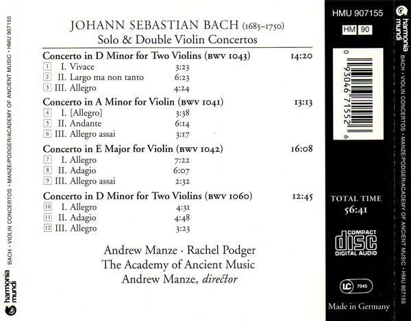 J. S. Bach* - Andrew Manze, Rachel Podger, The Academy Of Ancient Music : Solo & Double Violin Concertos (CD)