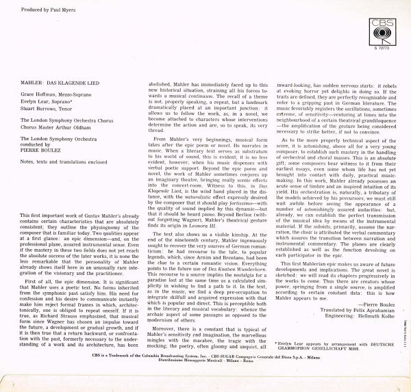 Gustav Mahler, London Symphony Orchestra Conducted By Pierre Boulez, Grace Hoffman, Evelyn Lear, Stuart Burrows, Arthur Oldham : Das Klagende Lied (LP, Album)