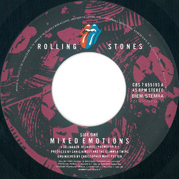The Rolling Stones : Mixed Emotions (7", Single)