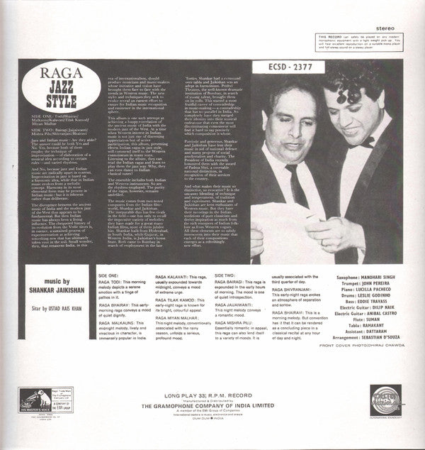 Shankar-Jaikishan / Rais Khan : Raga-Jazz Style (LP, Album, RE)