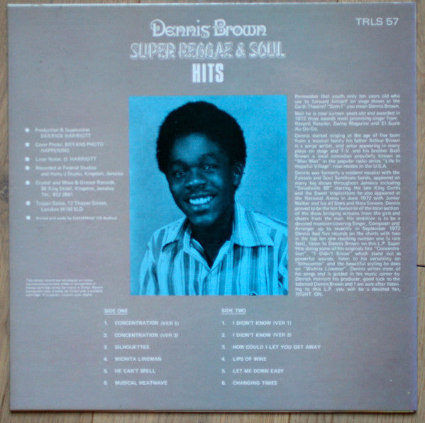 Dennis Brown : Super Reggae & Soul Hits (LP, Album, RE, Whi)
