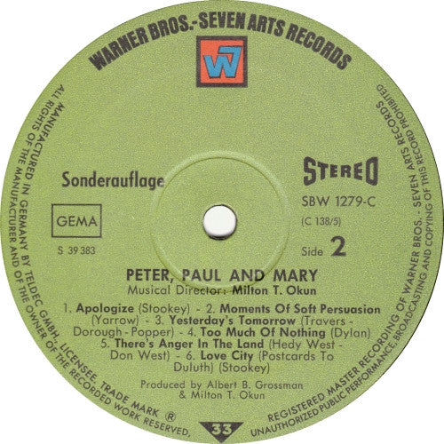 Peter, Paul & Mary : Leaving On A Jet Plane (LP, Comp, Club)