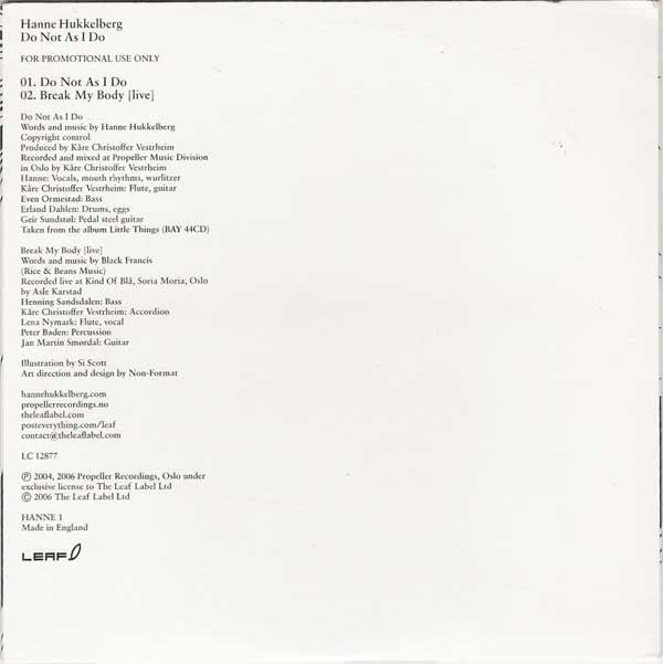 Hanne Hukkelberg : Do Not As I Do (CD, Single, Promo)