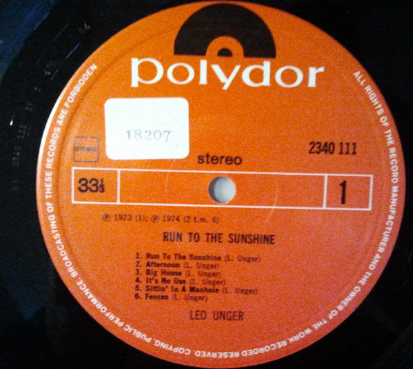 Leo Unger : Run To The Sunshine (LP, Album)