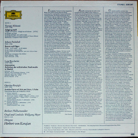 Tomaso Albinoni · Johann Pachelbel · Luigi Boccherini · Ottorino Respighi - Berliner Philharmoniker · Herbert von Karajan : Adagio (LP)