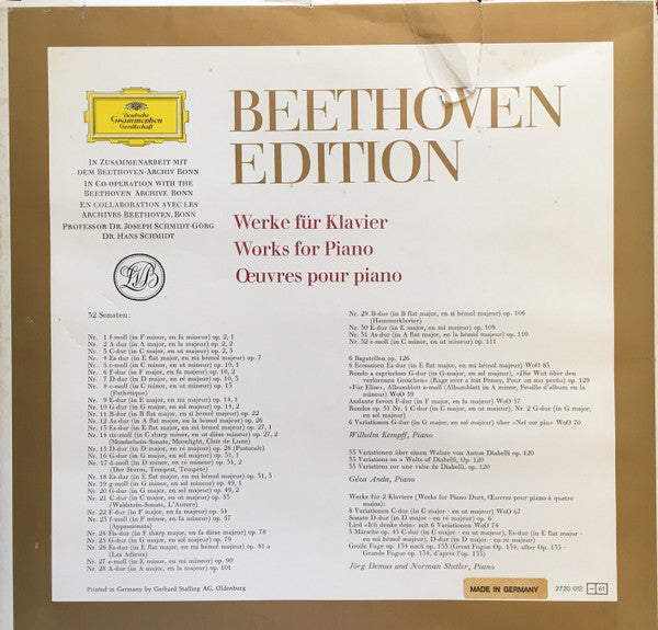 Ludwig Van Beethoven : Beethoven Edition 1970: Werke Für Klavier (14xLP, Box)