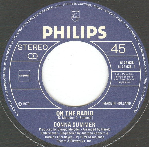 Donna Summer : On The Radio (7", Single)