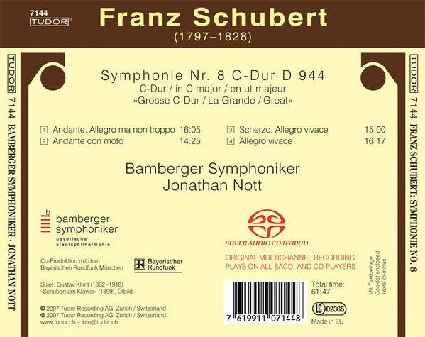 Franz Schubert - Bamberger Symphoniker, Jonathan Nott : Symphonie No. 8 »Grosse C-Dur = La Grande = Great« (SACD, Hybrid, Multichannel, Album)