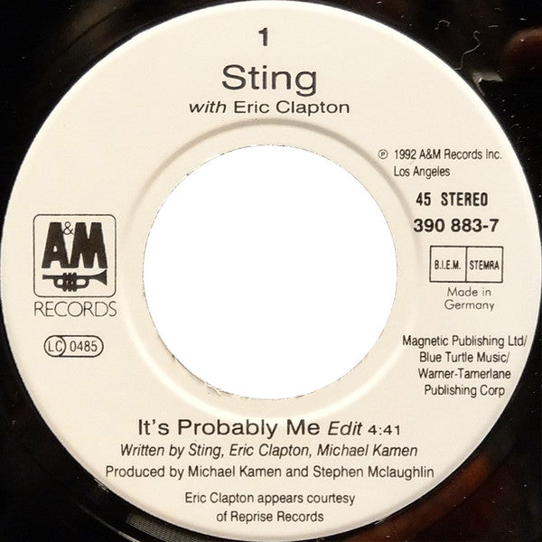 Sting With Eric Clapton : It's Probably Me (7", Single)