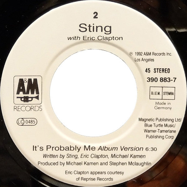 Sting With Eric Clapton : It's Probably Me (7", Single)