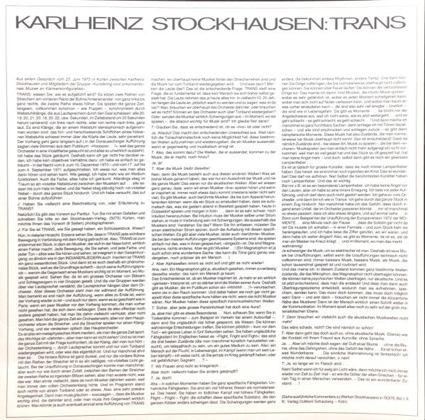 Karlheinz Stockhausen : Trans (LP, Album)