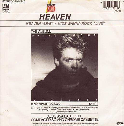 Bryan Adams : Heaven (7", Single)