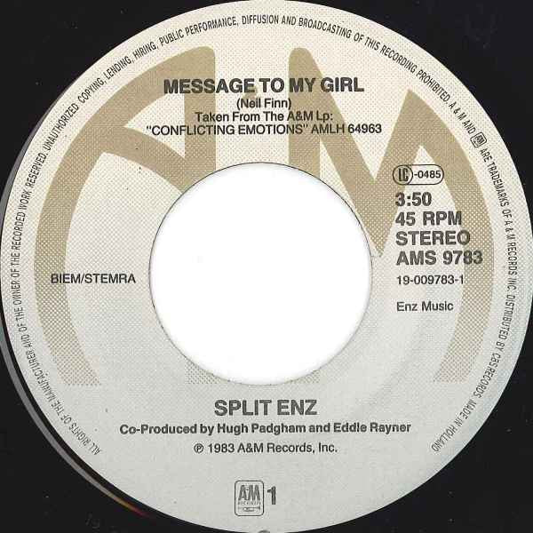 Split Enz : Message To My Girl (7", Single)