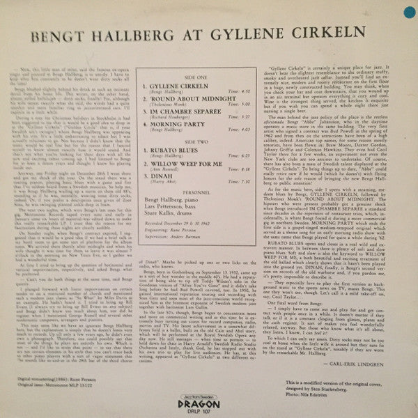 Bengt Hallberg : At Gyllene Cirkeln (LP, RE, RM)