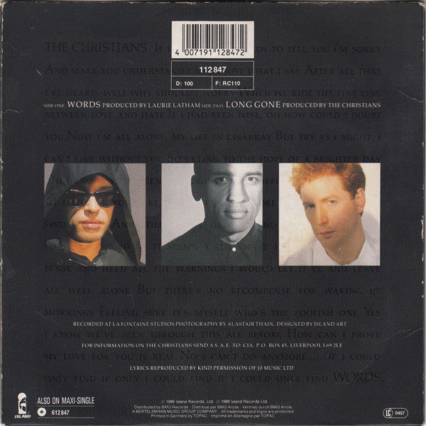 The Christians : Words (7", Single)
