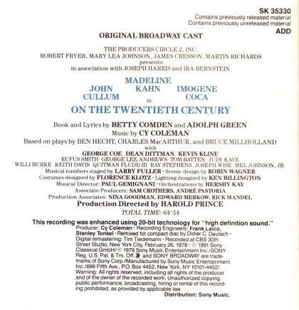 Cy Coleman /  Betty Comden And Adolph Green : On The Twentieth Century (Original Broadway Cast Recording) (CD, Album)
