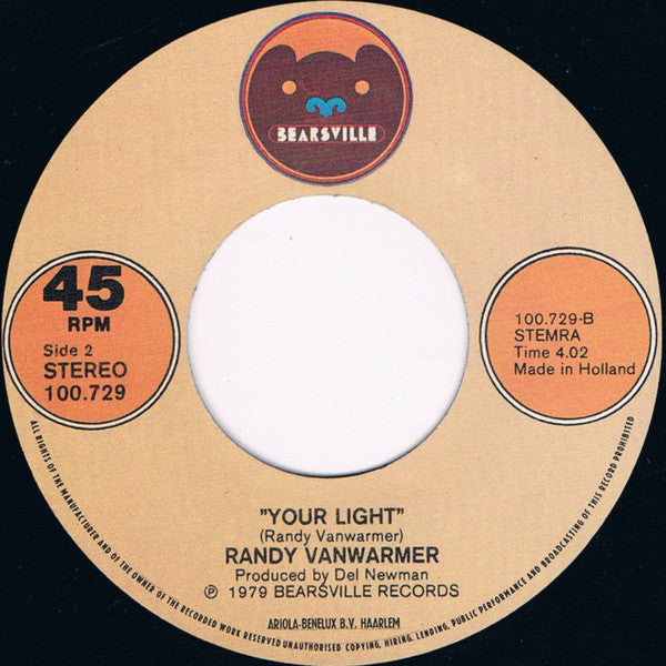 Randy Vanwarmer : Just When I Needed You Most (7", Single)