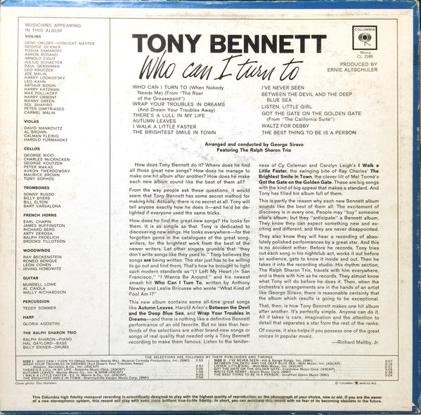 Tony Bennett : Who Can I Turn To (LP, Album, Mono)