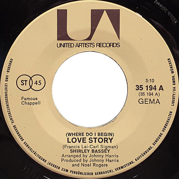 Shirley Bassey : Love Story / For The Love Of Him (7", Single)