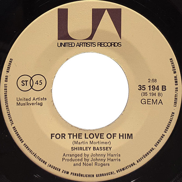 Shirley Bassey : Love Story / For The Love Of Him (7", Single)