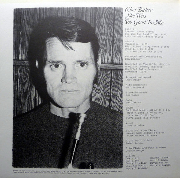 Chet Baker : She Was Too Good To Me (LP, Album, Gat)