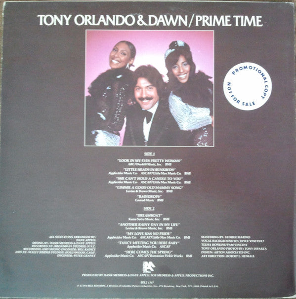 Tony Orlando & Dawn : Prime Time (LP, Album, Promo)