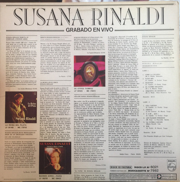 Susana Rinaldi : Grabado En Vivo (LP, Album)
