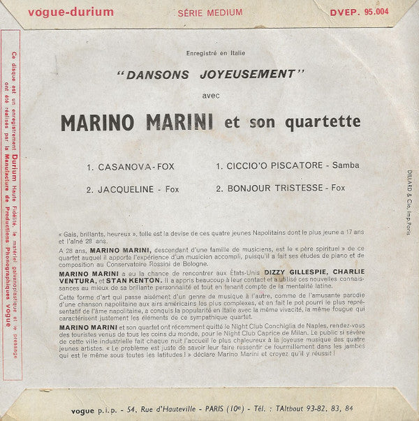Marino Marini Ed Il Suo Quartetto : Dansons Joyeusement Avec Marino Marini (7")