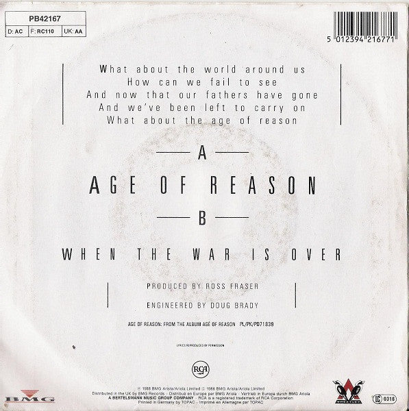 John Farnham : Age Of Reason (7", Single)