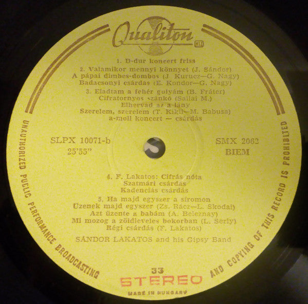 Sándor Lakatos And His Gipsy Band : Budapest Éjjel = Budapest At Night (LP, Album)