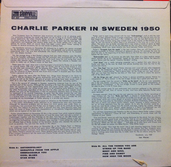 Charlie Parker : Charlie Parker In Sweden 1950 (LP, Album)