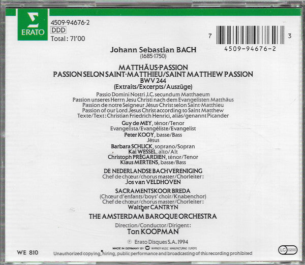 Johann Sebastian Bach, Ton Koopman : Bach / Matthäus-Passion (Excerpts) (CD, Comp)
