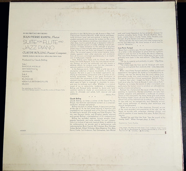 Jean-Pierre Rampal / Claude Bolling : Suite For Flute And Jazz Piano (LP, Album)