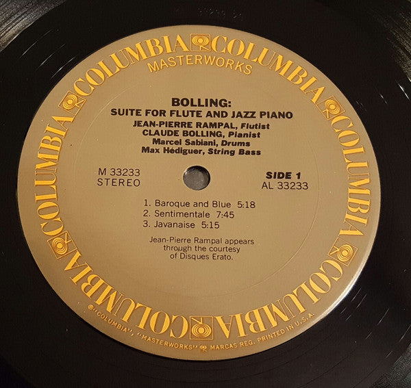 Jean-Pierre Rampal / Claude Bolling : Suite For Flute And Jazz Piano (LP, Album)