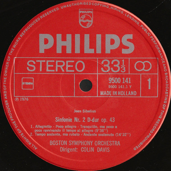Jean Sibelius, Boston Symphony Orchestra · Sir Colin Davis : Sinfonie Nr. 2 (LP)