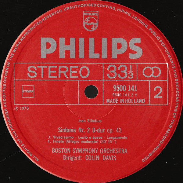 Jean Sibelius, Boston Symphony Orchestra · Sir Colin Davis : Sinfonie Nr. 2 (LP)
