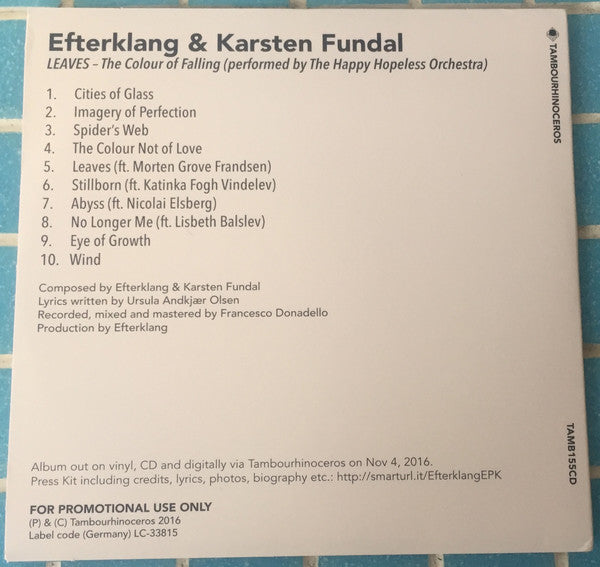 Efterklang & Karsten Fundal : Leaves - The Colour Of Falling (Performed by the Happy Hopeless Orchestra) (CD, Album, Promo)