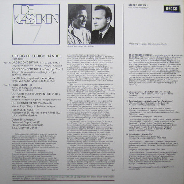 Georg Friedrich Händel, Karl Richter, Osian Ellis, Roger Lord : Twee Orgelconcerten, Arrival Of The Queen Of Sheba, Concert Voor Luit En Harp, Hoboconcert (LP, Comp)