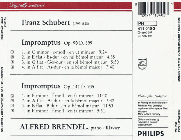 Franz Schubert, Alfred Brendel : Impromptus Op.90 D.899 / Op.142 D.935 (CD, RE, RM)