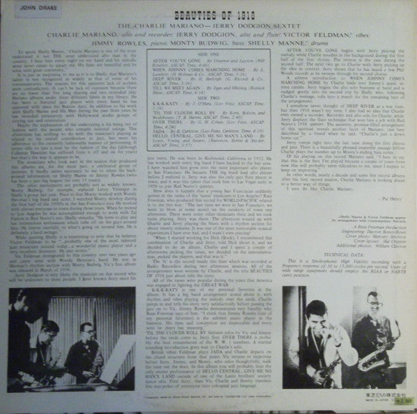 The Mariano-Dodgion Sextet : Beauties Of 1918 (LP, Album, RE)