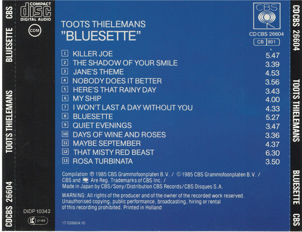 Toots Thielemans : Bluesette (CD, Comp, RE)