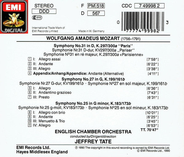 Jeffrey Tate, Wolfgang Amadeus Mozart, English Chamber Orchestra : Symphonien 25 • 27 • 31 (CD)