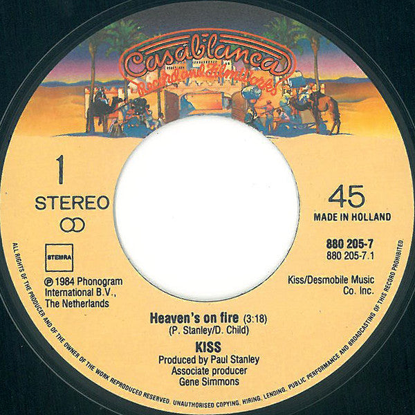 Kiss : Heaven's On Fire (7", Single)